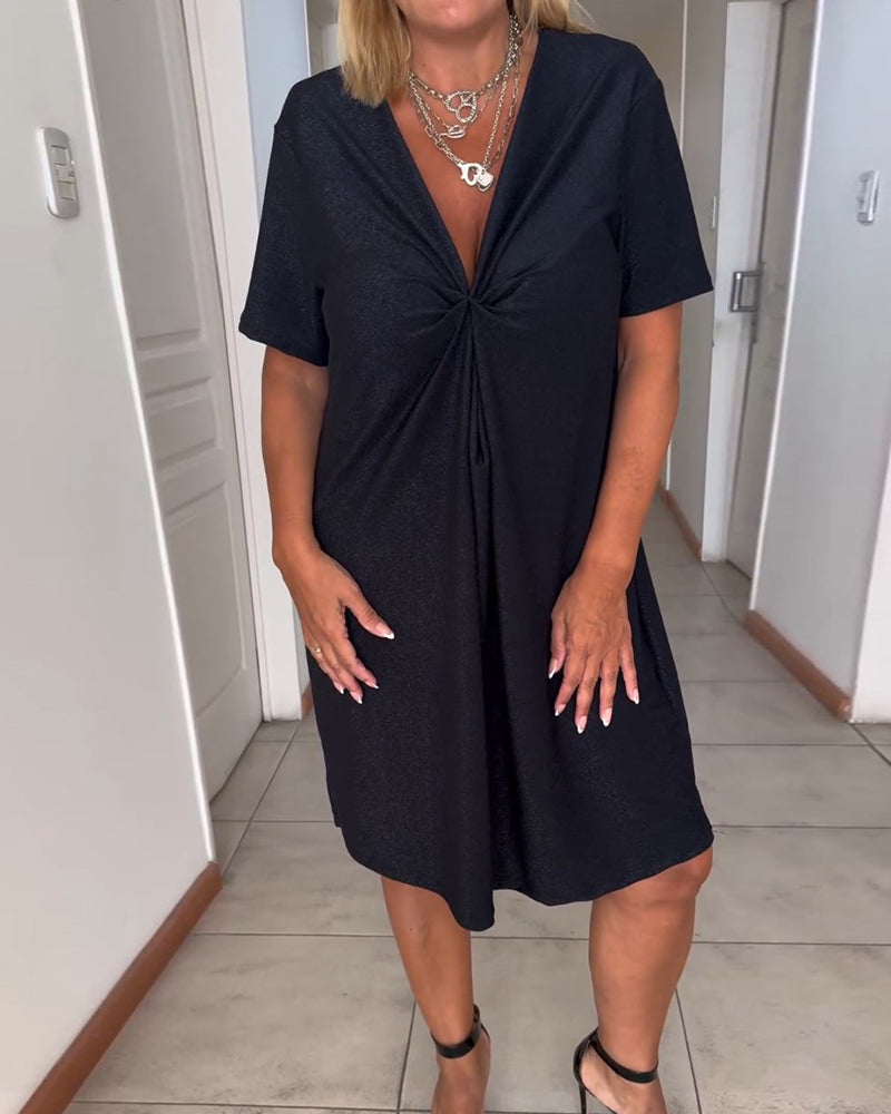 Jeanne | Twisted Dress with Short Sleeves and V-Neck