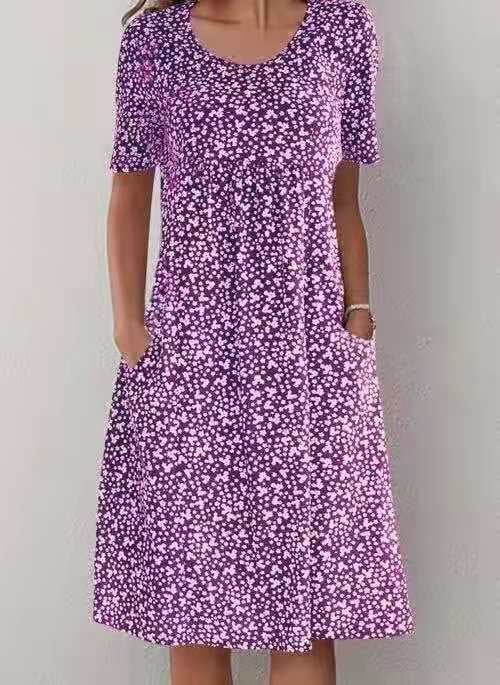 Casual Women's Scoop Neck Floral Dress (8 Colours with Pockets)