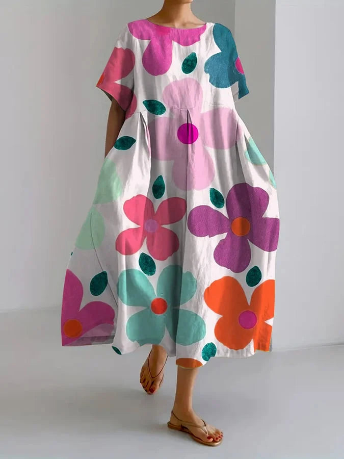Eliana | Joyful Floral Midi Dress for Carefree Summer Days