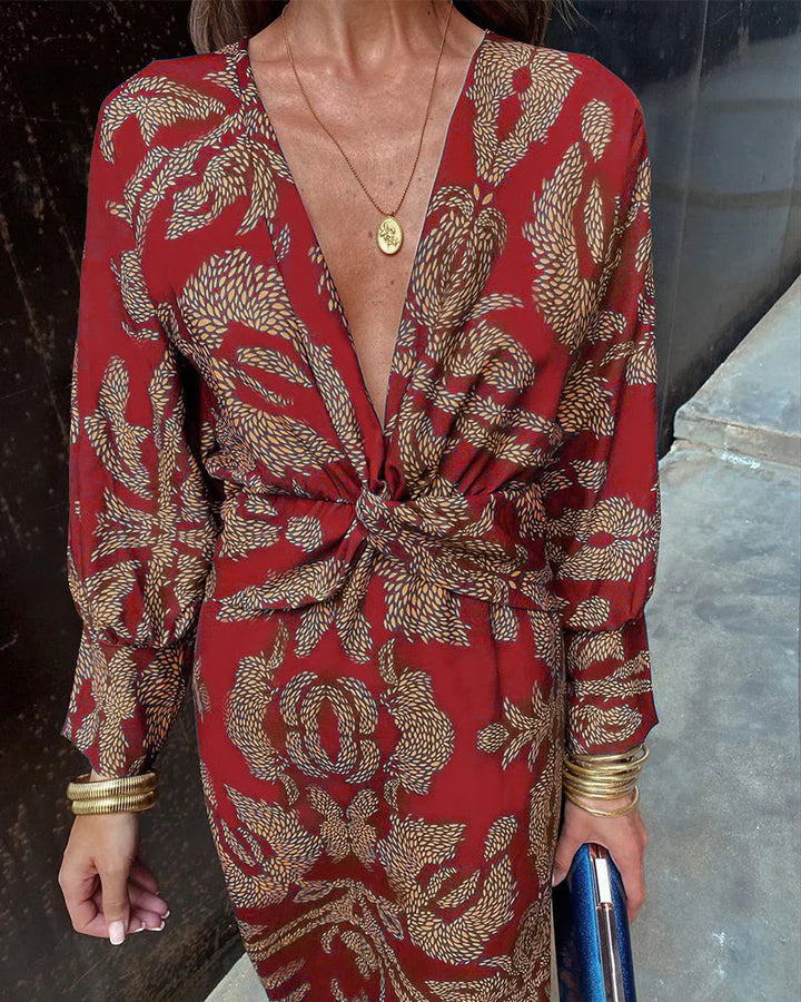 Dineke - Elegant long-sleeved dress with floral print