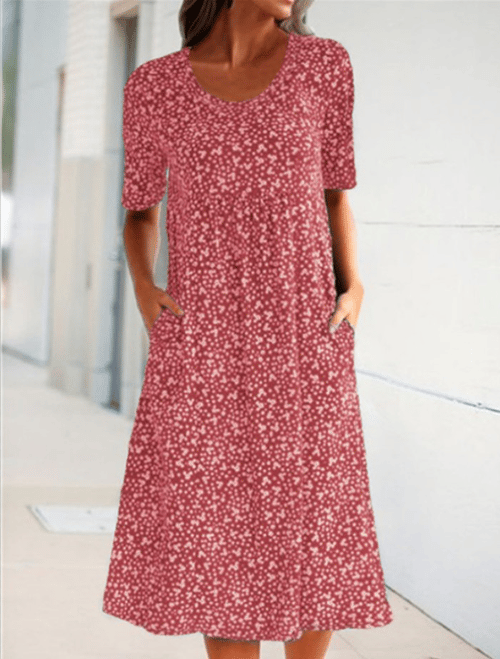 Casual Women's Scoop Neck Floral Dress (8 Colours with Pockets)