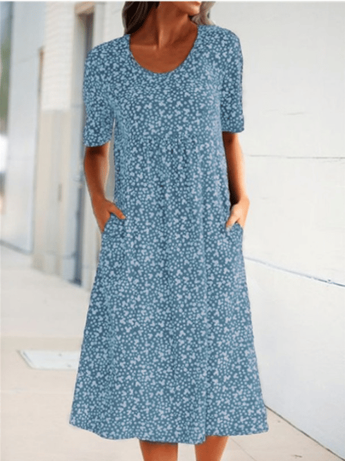 Casual Women's Scoop Neck Floral Dress (8 Colours with Pockets)