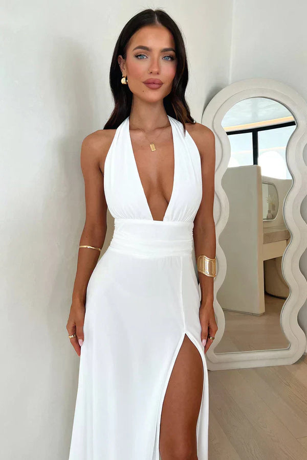 Jade | Elegant Backless Dress with Deep Neckline