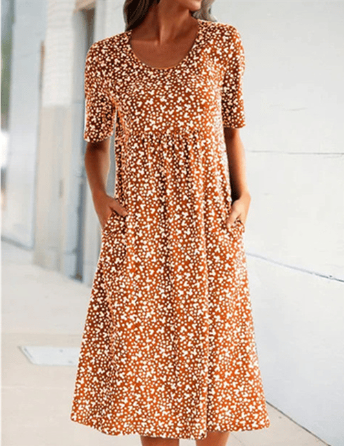 Casual Women's Scoop Neck Floral Dress (8 Colours with Pockets)