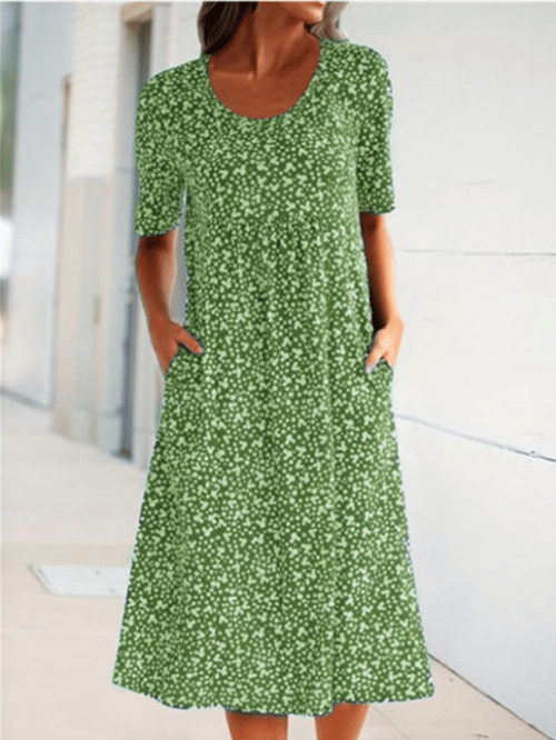 Casual Women's Scoop Neck Floral Dress (8 Colours with Pockets)