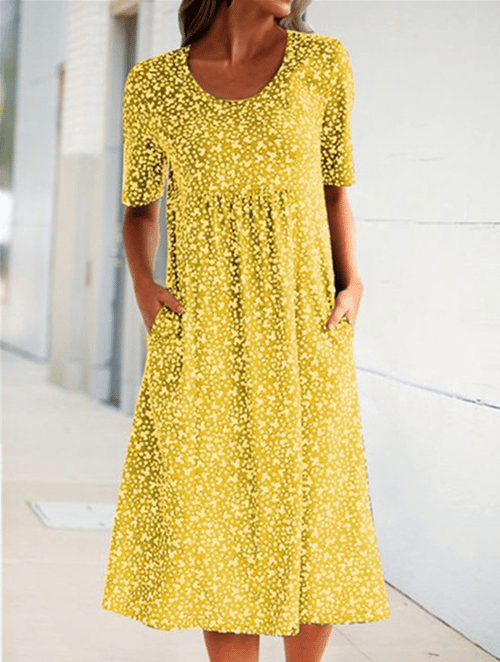 Casual Women's Scoop Neck Floral Dress (8 Colours with Pockets)