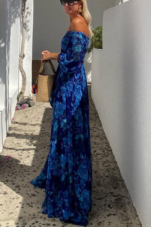 Francesca - Long Floral Dress with Bare Shoulders