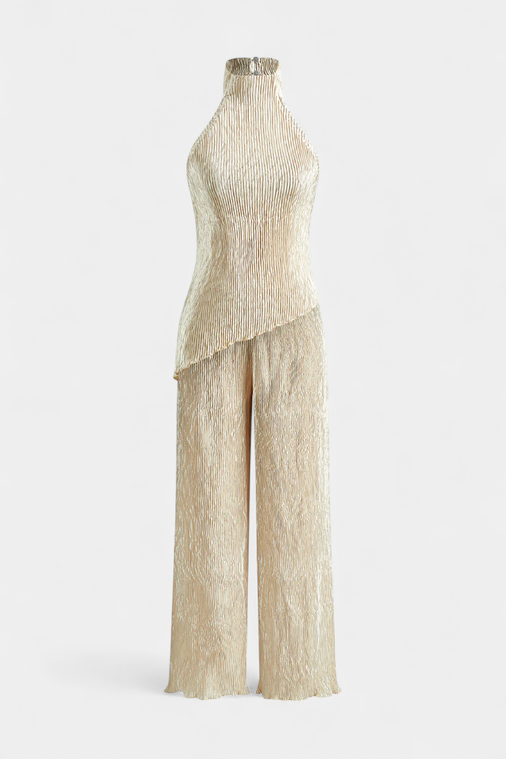Axelle | Elegant Pleated Top and Fluid Trousers Set